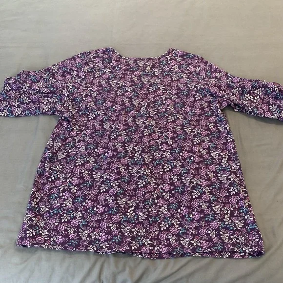 Woman Within Shirt Womens 1X Plus Purple Floral Henley 3/4 Sleeve Tunic Top Soft - Picture 6 of 7